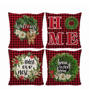 NEW Buffalo Check Plaid Boxwood Wreath Pillow Covers 18x18 inches (Set of 4)
